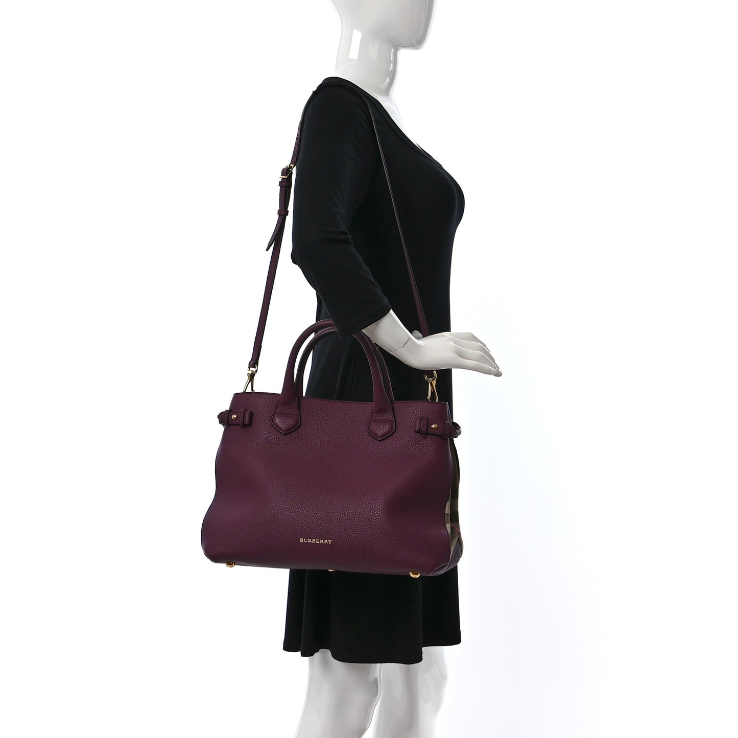 Grainy Calfskin House Check Medium Banner Tote Elderberry
