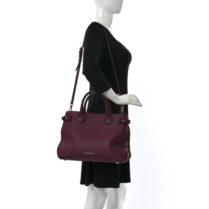 Burberry Grainy Calfskin House Check Medium Banner Tote Elderberry 2 of 8