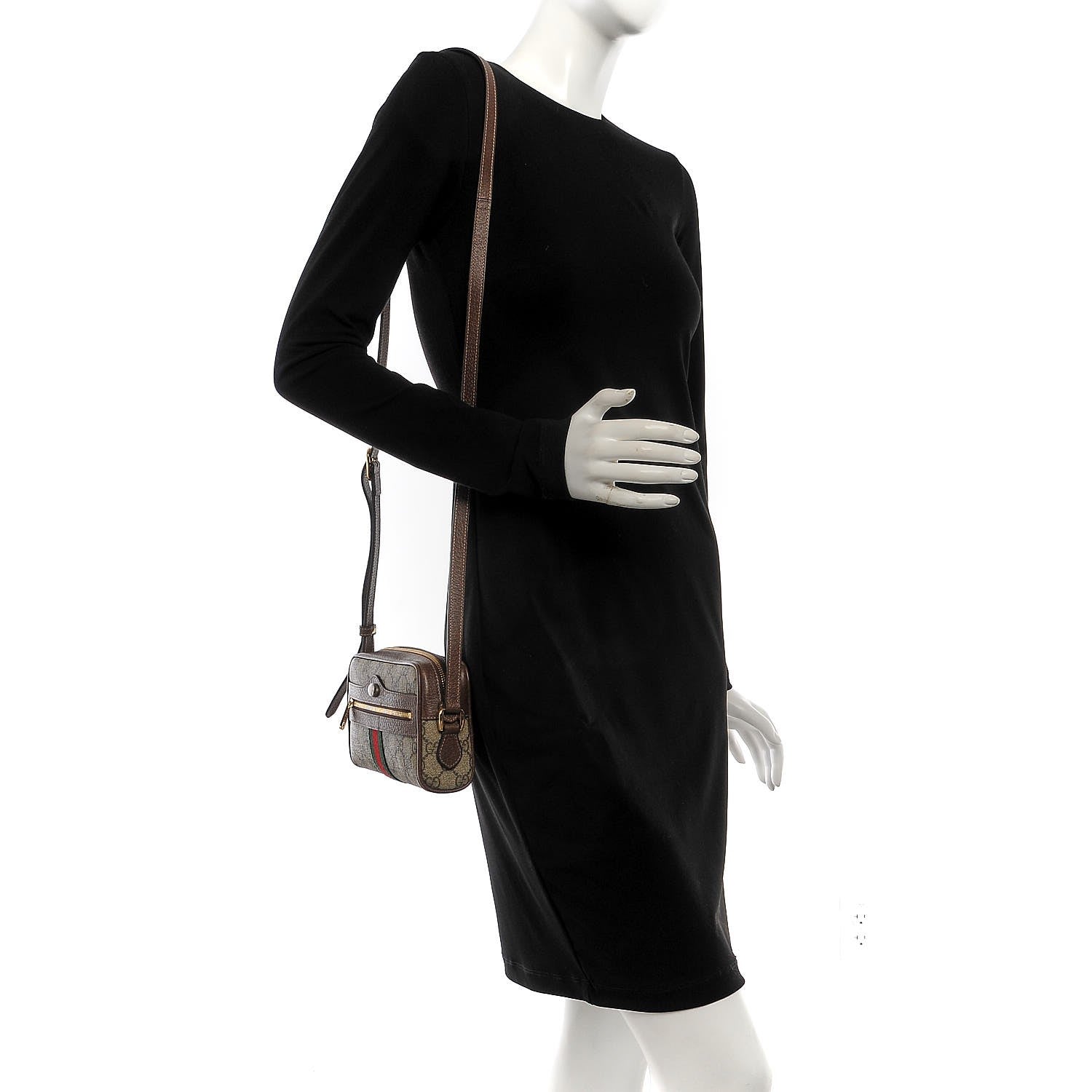Gucci GG Supreme Monogram Web Mini Ophidia Shoulder Bag Brown 2 of 7