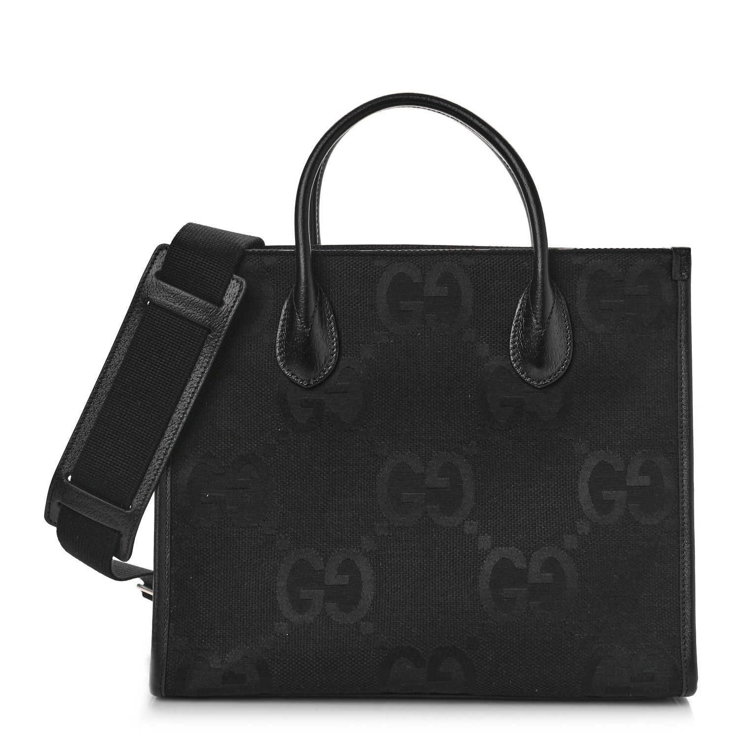 Gucci Monogram Jumbo GG Textured Dollar Calfskin Tote Bag Black 1 of 8