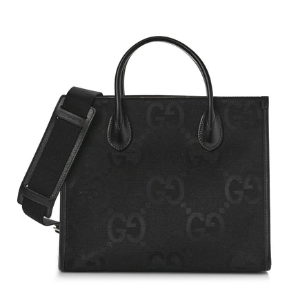 Gucci Monogram Jumbo GG Textured Dollar Calfskin Tote Bag Black 1 of 8