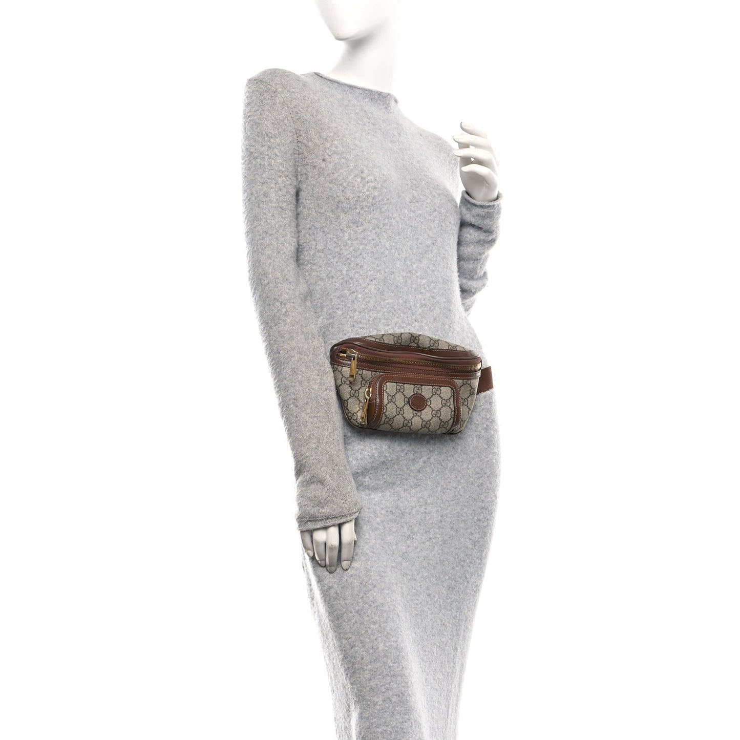 GG Supreme Monogram Textured Calfskin Retro Interlocking G Belt Bag Beige Ebony Brown Sugar