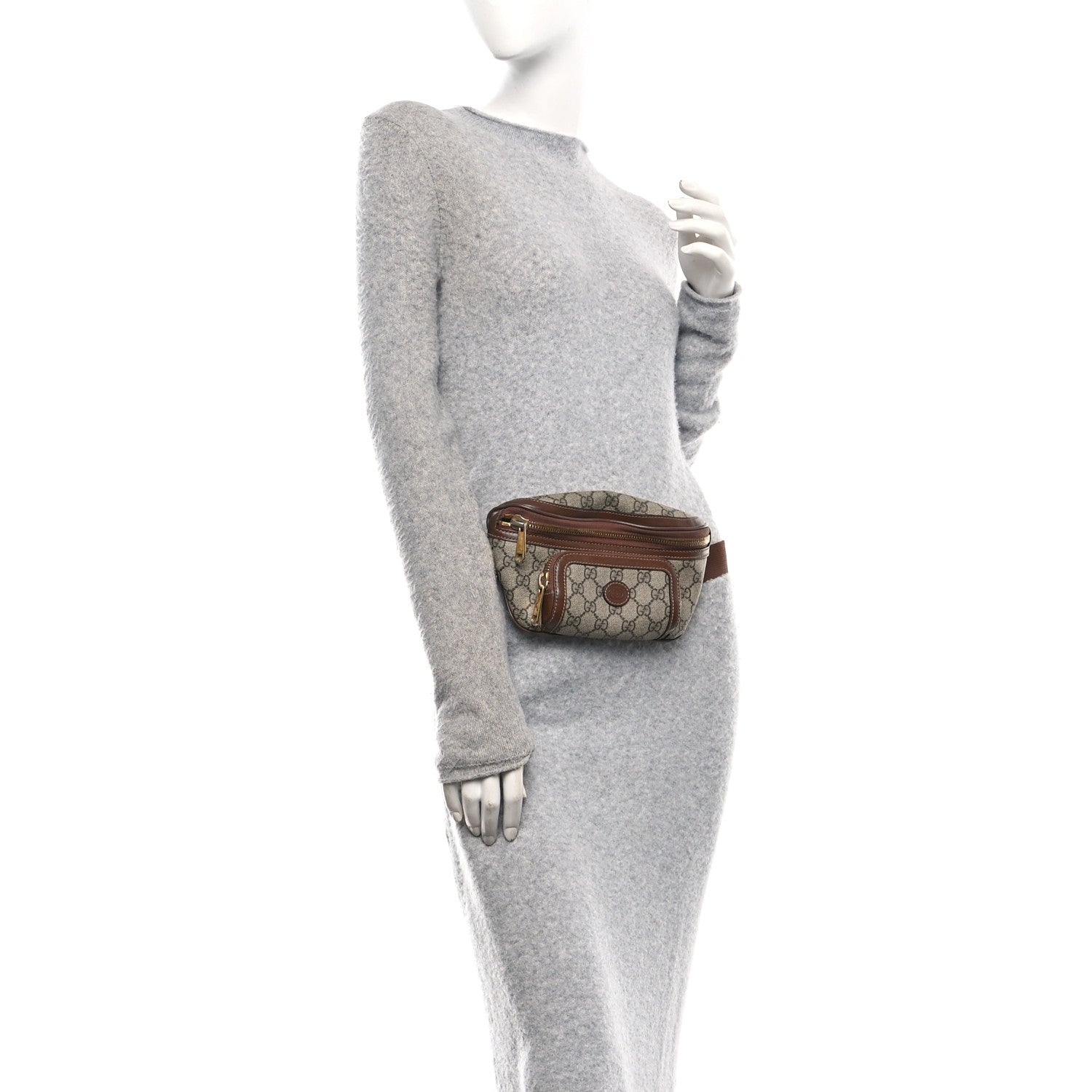 Gucci GG Supreme Monogram Textured Calfskin Retro Interlocking G Belt Bag Beige Ebony Brown Sugar 2 of 10