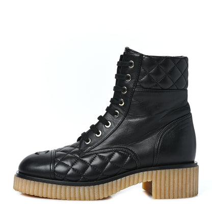 Chanel Calfskin Quilted CC Combat Boots 36.5 Black 1 of 8