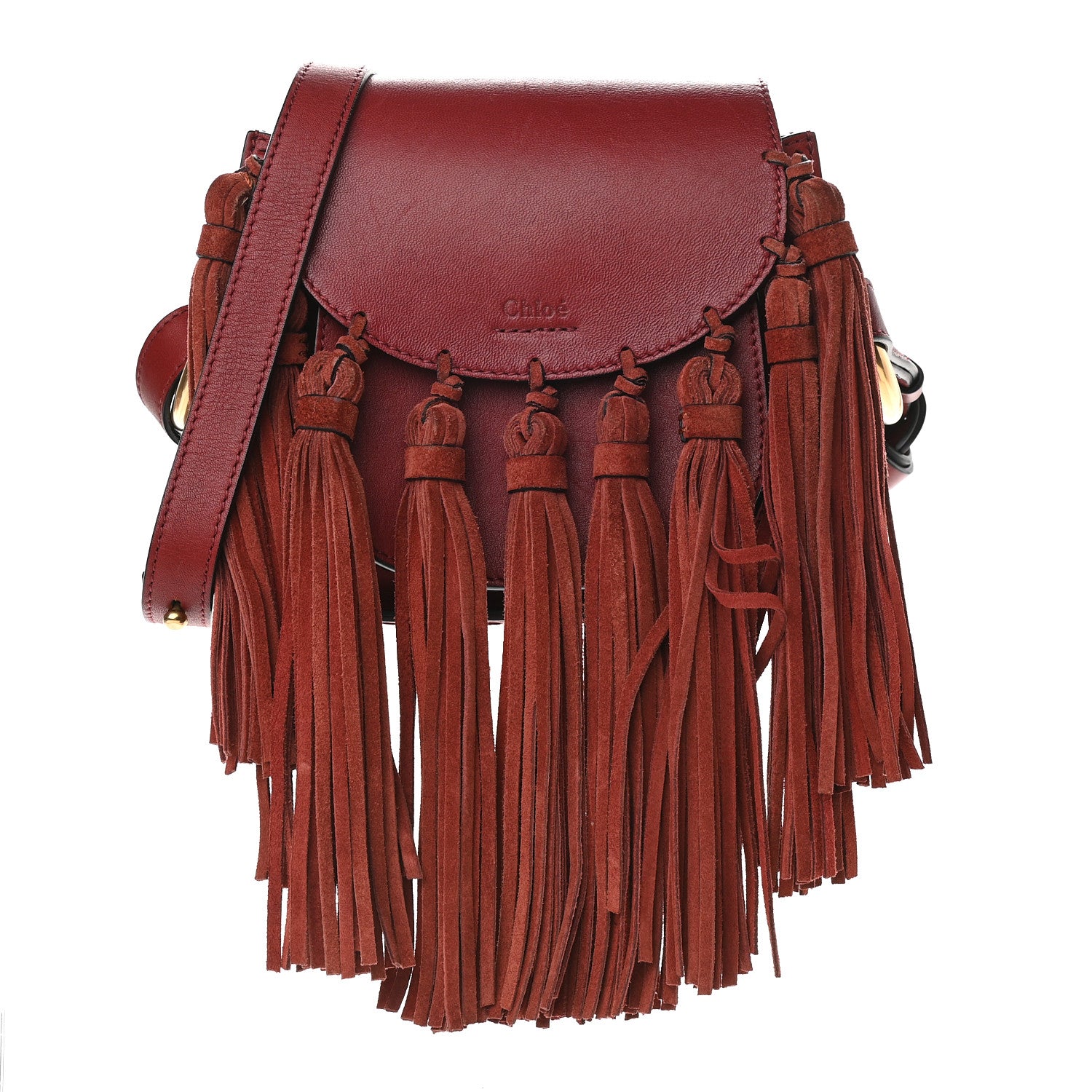 Chloe Calfskin Mini Hudson Fringe Shoulder Bag Red 1 of 8