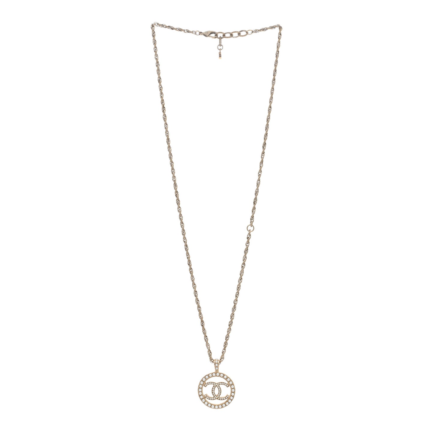 Pearl CC Round Pendant Necklace Gold