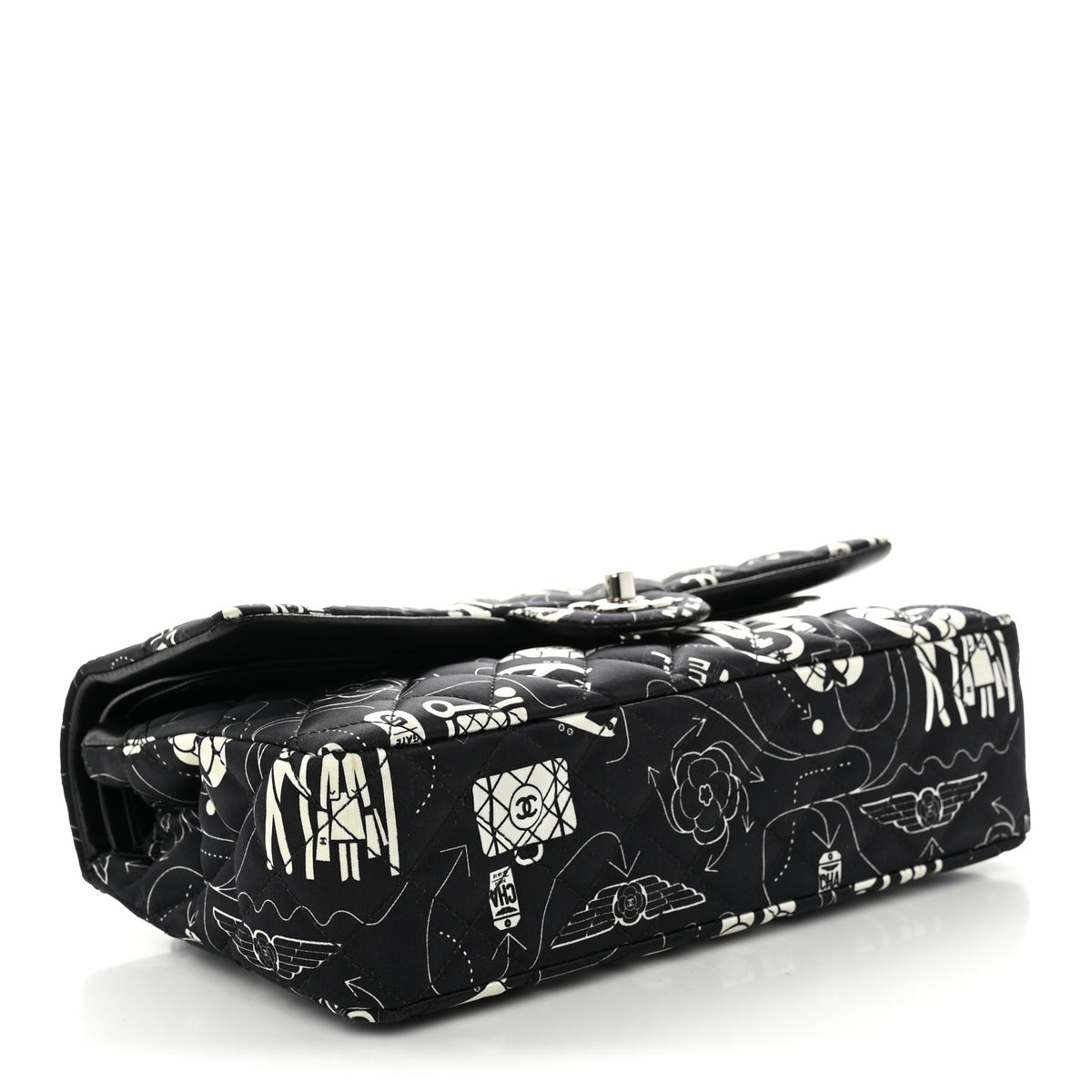 Satin Airline Printed Medium Double Flap Black White