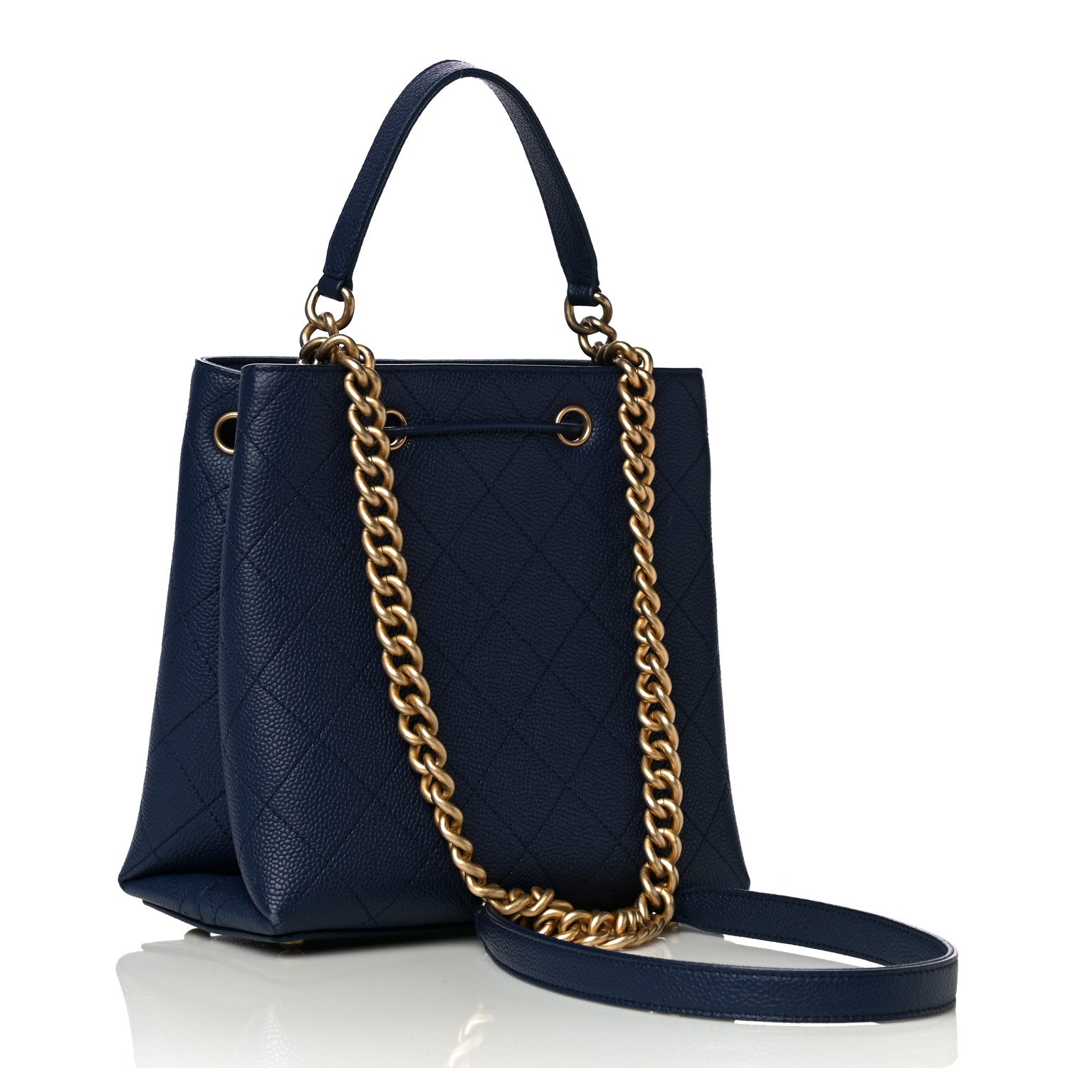 Chanel Grained Calfskin Stitched Small Drawstring Bag Navy 3 of 11