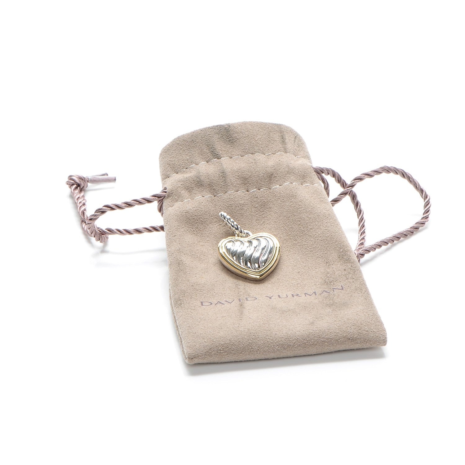 David Yurman Sterling Silver 18K Yellow Gold Cable Heart Pendant 4 of 12