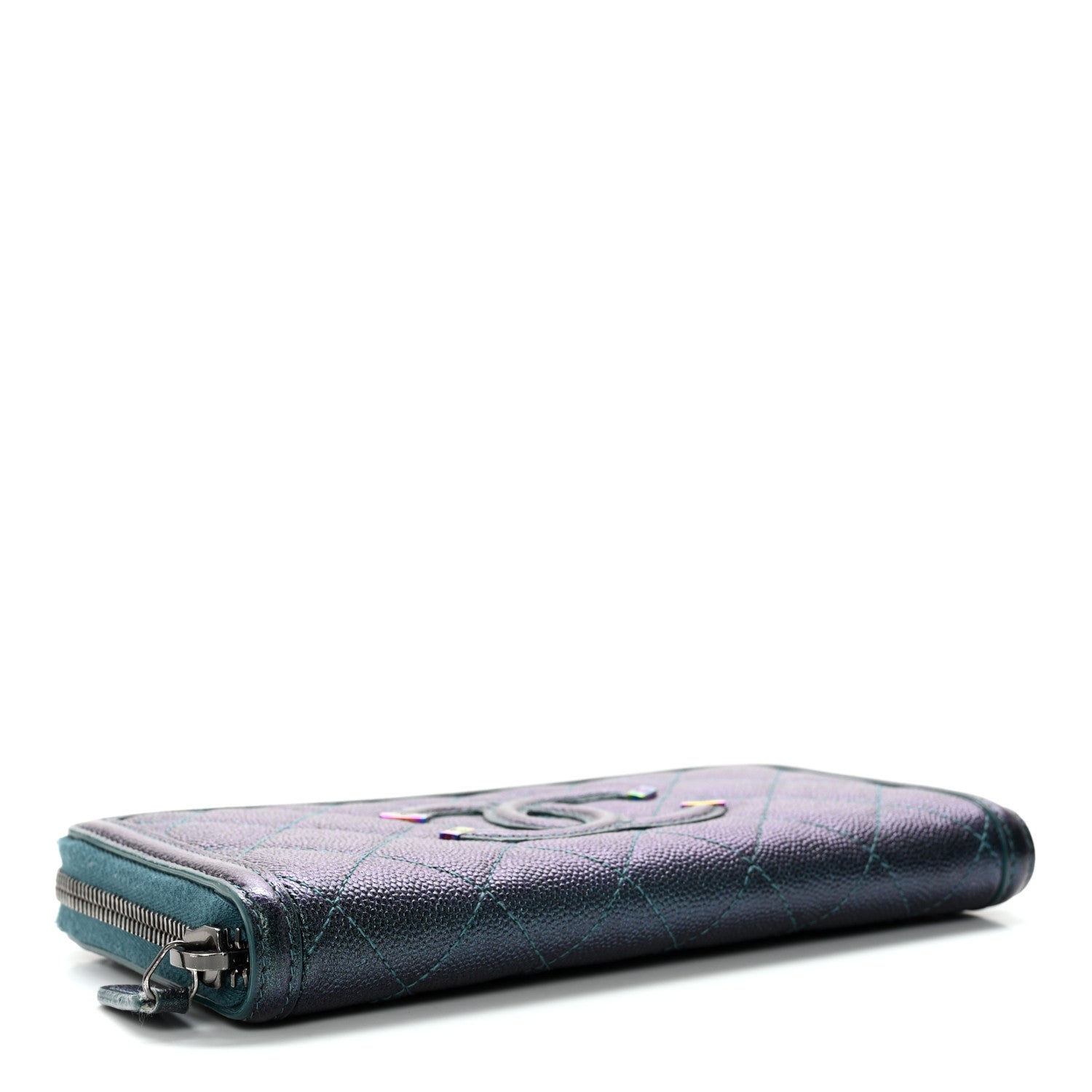 Chanel Iridescent Caviar Quilted Medium Filigree Zip Around Wallet Dark Turquoise 3 of 10