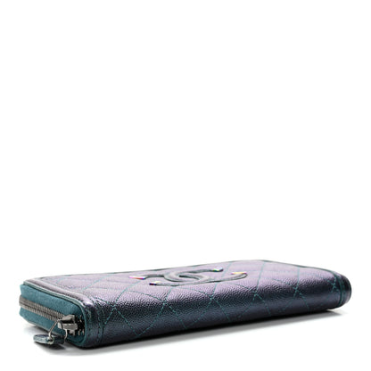 Chanel Iridescent Caviar Quilted Medium Filigree Zip Around Wallet Dark Turquoise 3 of 10