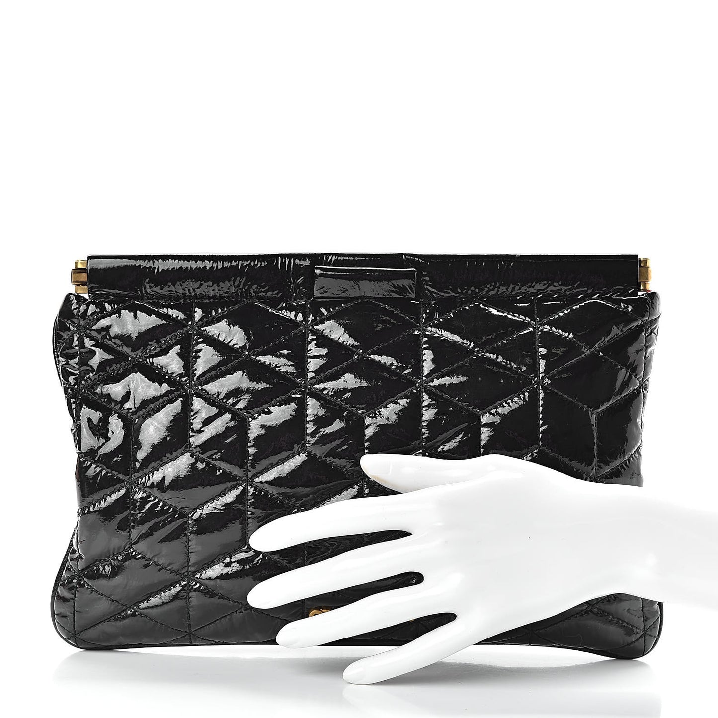 Patent Quilted Clutch Black