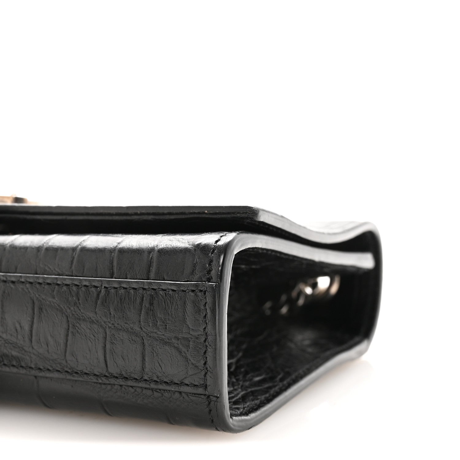 Saint Laurent Calfskin Crocodile Embossed Small Classic Monogram Kate Tassel Satchel Black 9 of 9