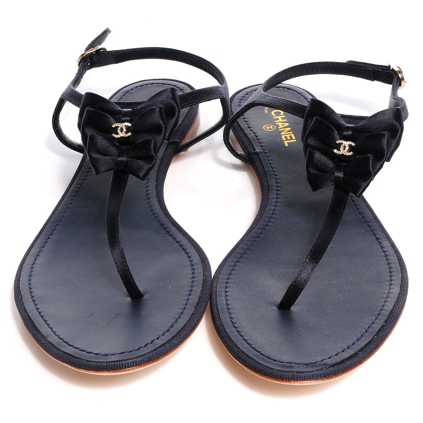 Satin Bow Thong Sandals 39.5 Navy