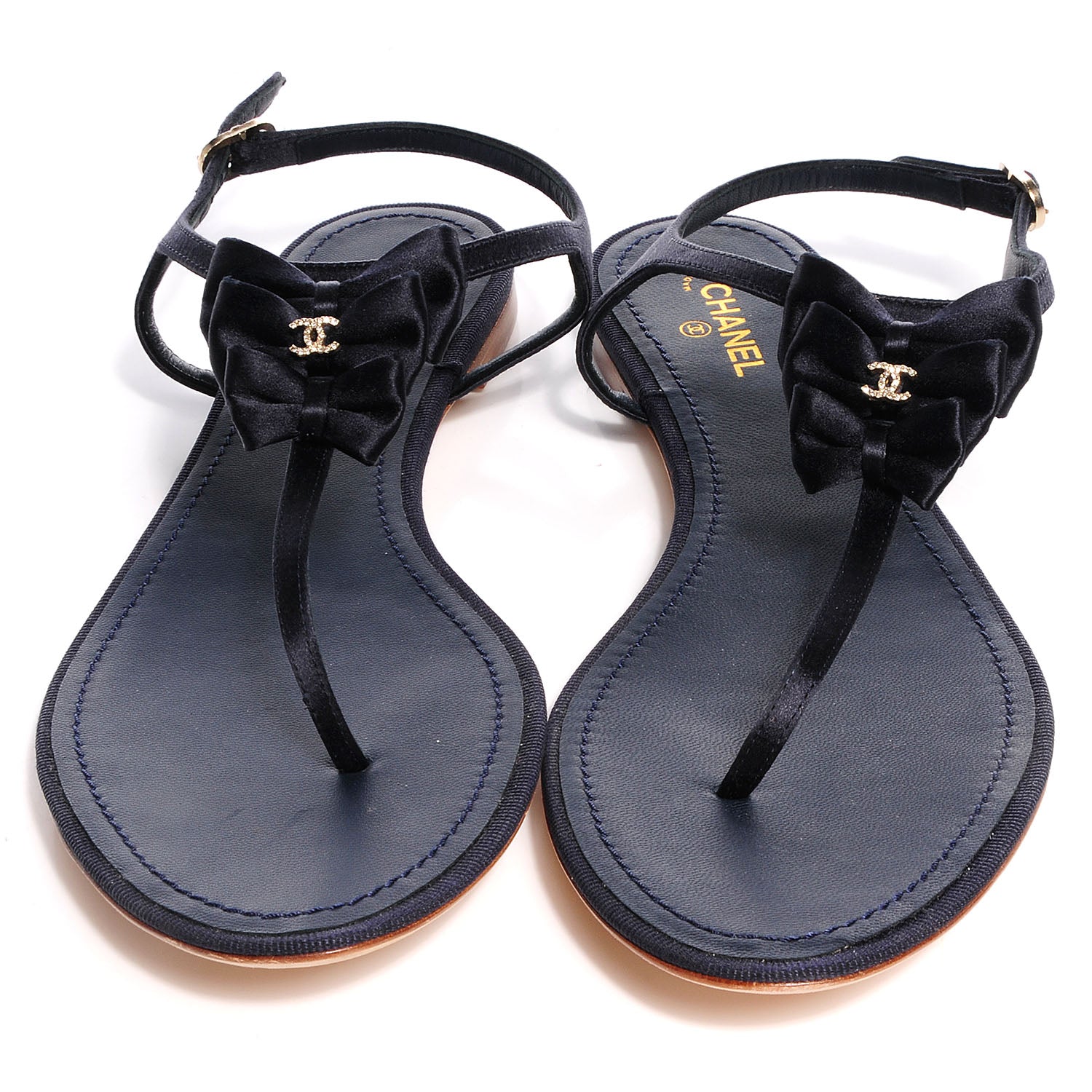 Chanel Satin Bow Thong Sandals 39.5 Navy 2 of 7