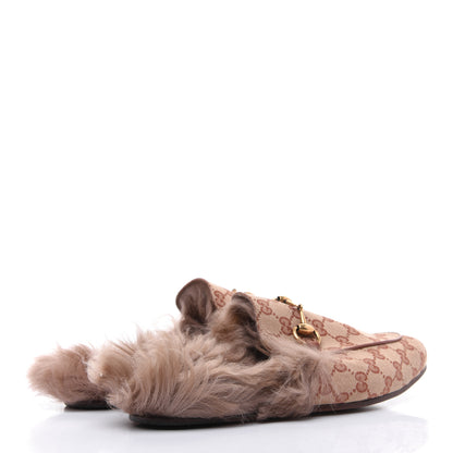 Gucci GG Monogram Fur Mens Princetown Slippers 8 Beige Ruggine Rust 4 of 9