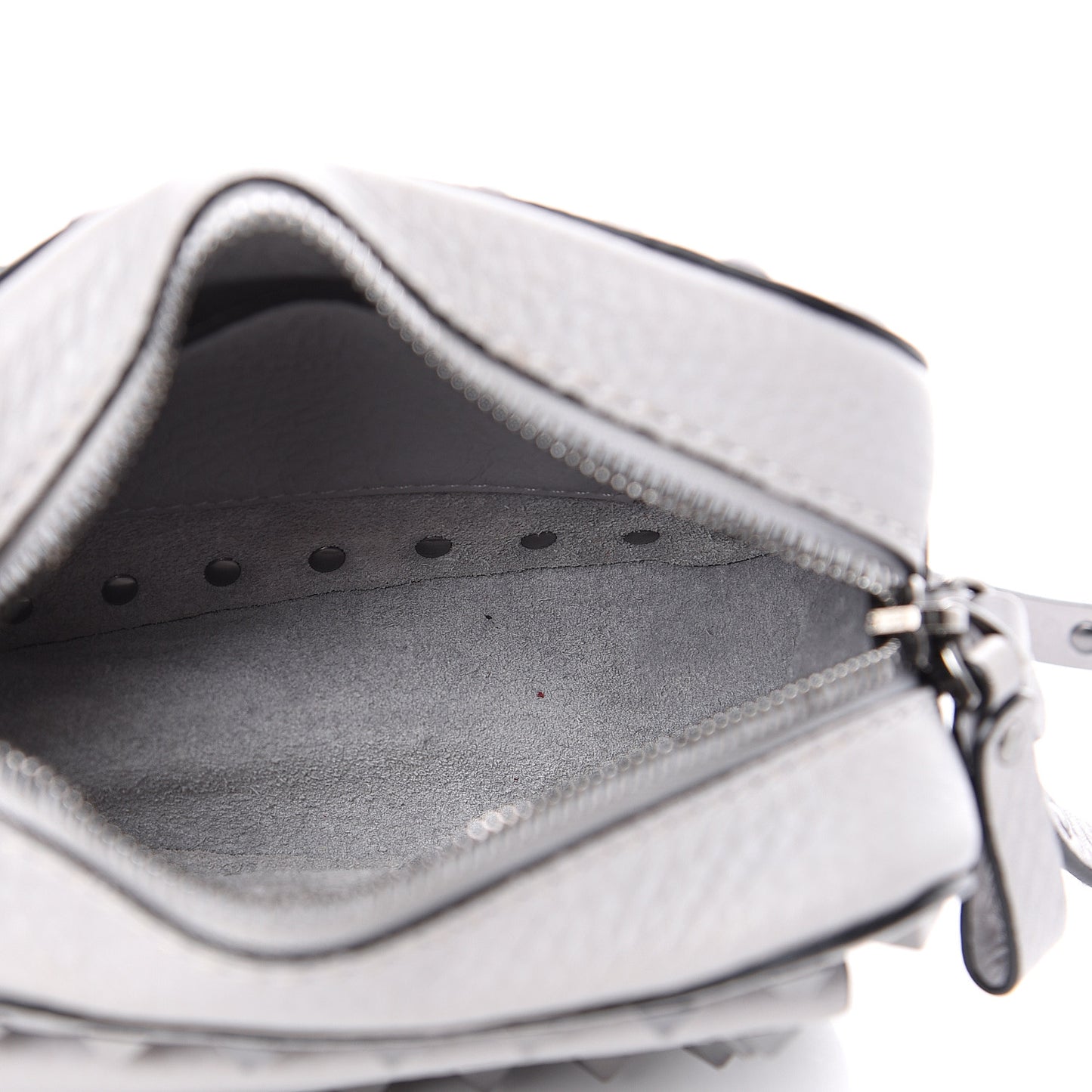 Grained Calfskin Small Rockstud Flap Pocket Camera Crossbody Bag Pastel Grey