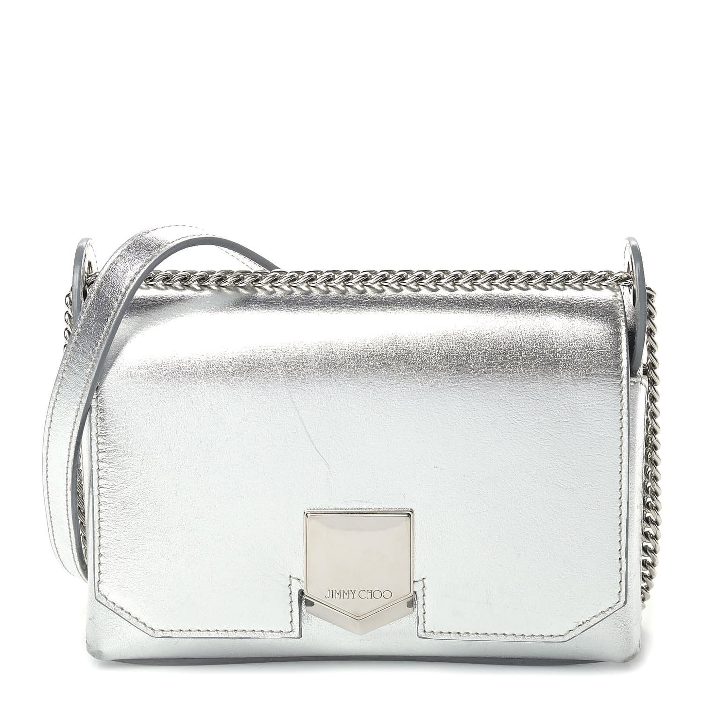 Metallic Calfskin Lockett Petite Shoulder Bag Silver