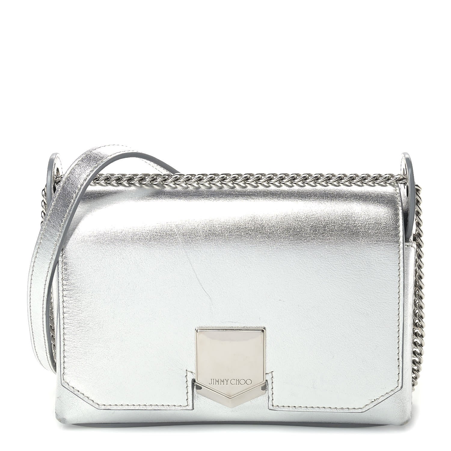 Jimmy Choo Metallic Calfskin Lockett Petite Shoulder Bag Silver 1 of 10
