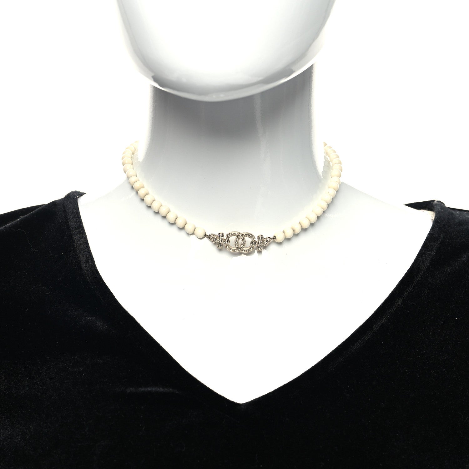 Chanel Crystal Pearl CC Choker Necklace Gold White 2 of 5