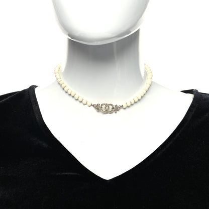 Chanel Crystal Pearl CC Choker Necklace Gold White 2 of 5
