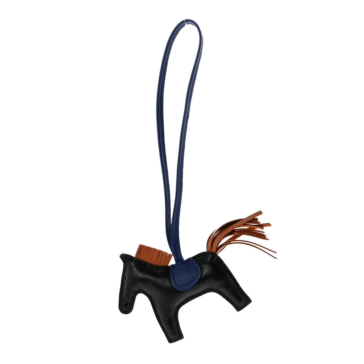 Hermes Milo Lambskin Grigri Rodeo Horse Bag Charm PM Black Bleu Saphir Gold 1 of 4