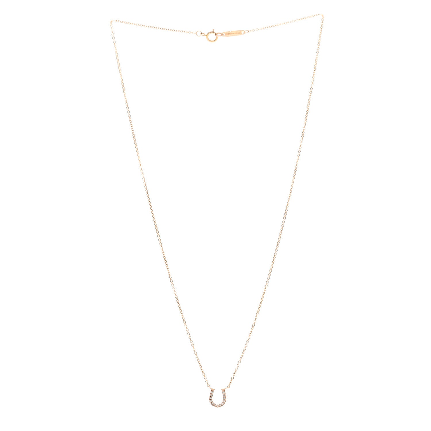 Tiffany 18K Rose Gold Diamond Mini Metro Horseshoe Pendant Necklace 3 of 5