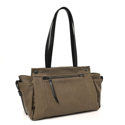 Prada Canvas Calfskin Large Route Shoulder Bag Forest Green 2 of 8
