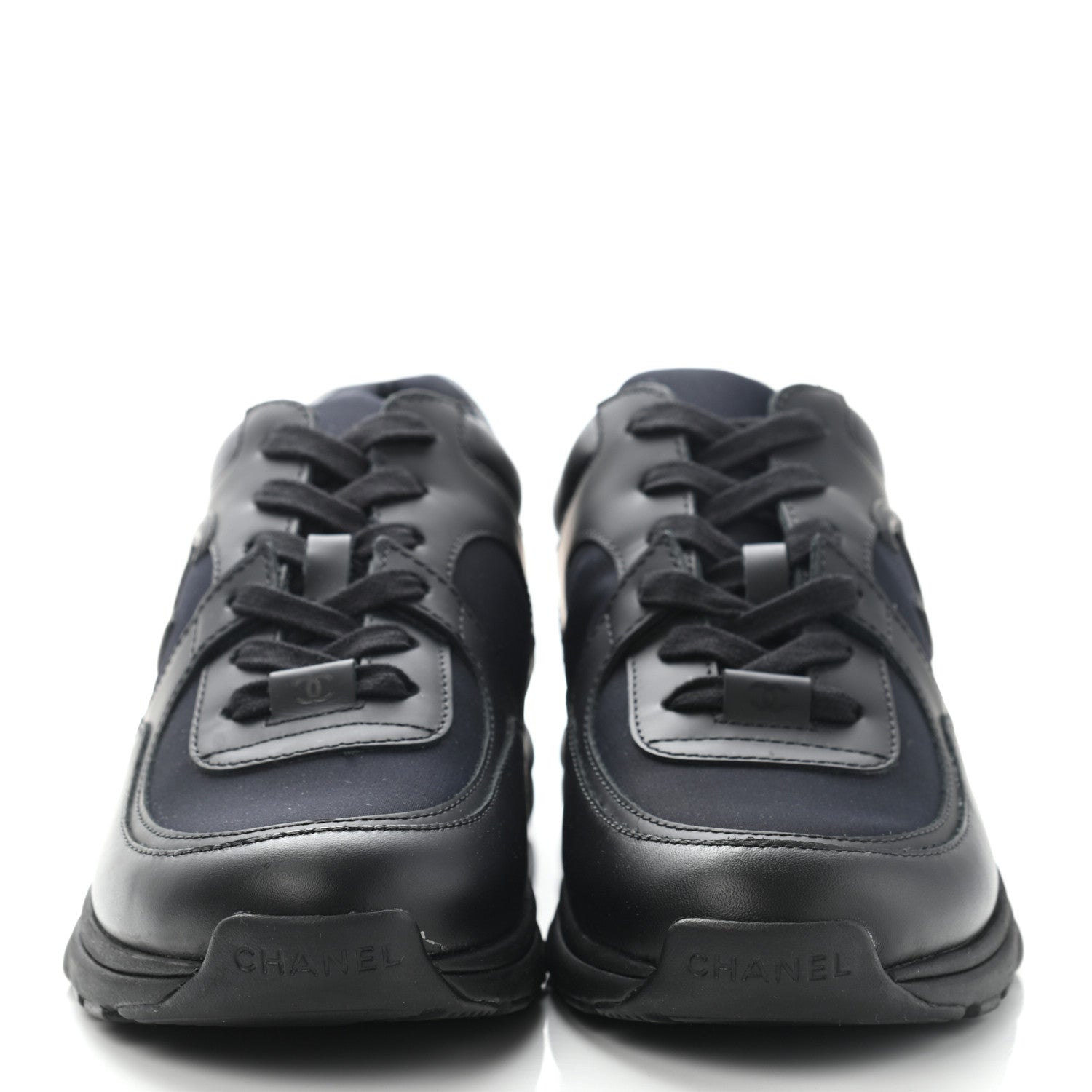 Chanel Lambskin Fabric CC Sneakers 36.5 Black 2 of 12