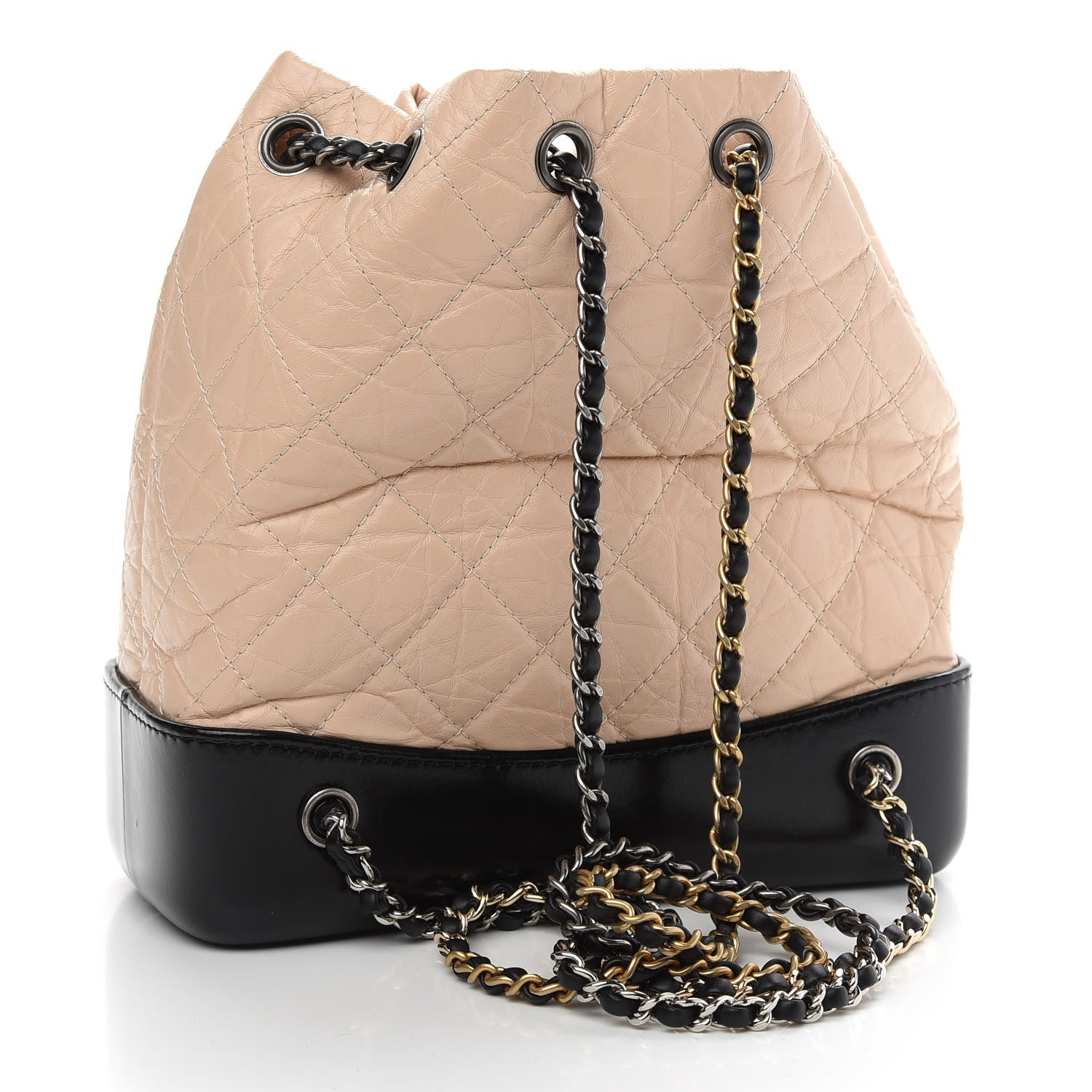 Chanel Aged Calfskin Quilted Small Gabrielle Backpack Beige Black 3 of 10