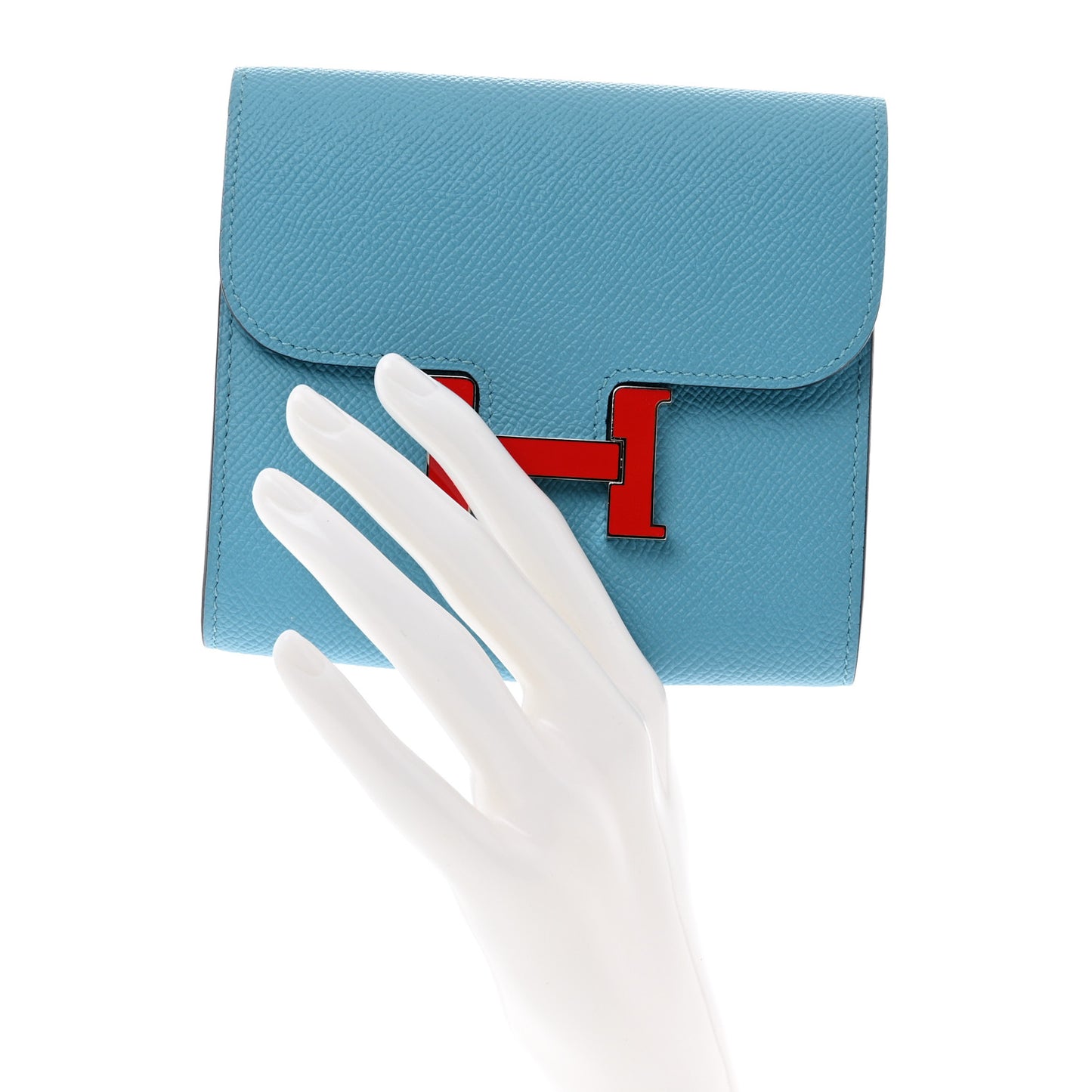 Epsom Enamel Constance Compact Passant Wallet Bleu du Nord Rouge de Coeur