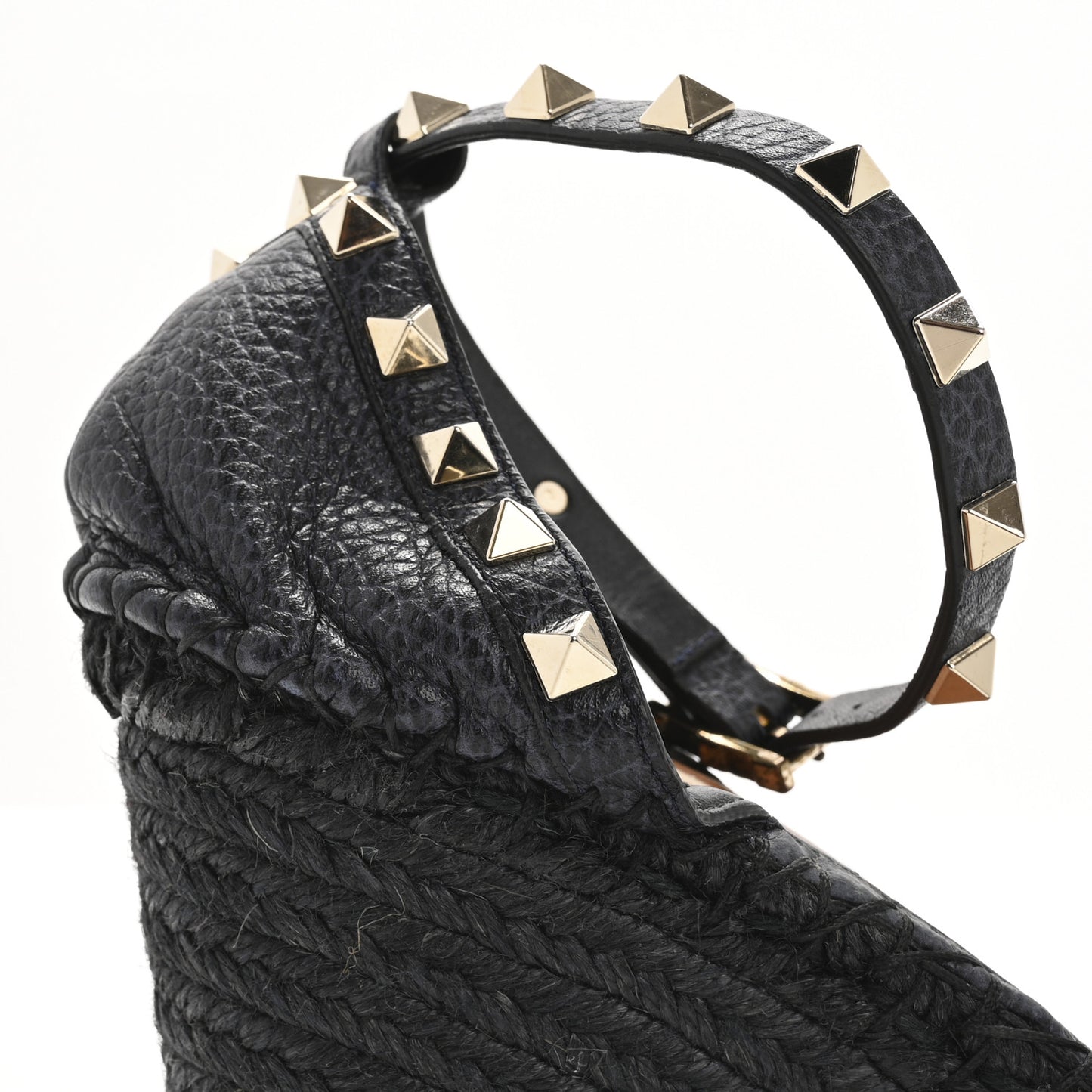 Grained Calfskin Rockstud Ankle Strap Espadrille 15/105mm Wedge Sandals 41 Black