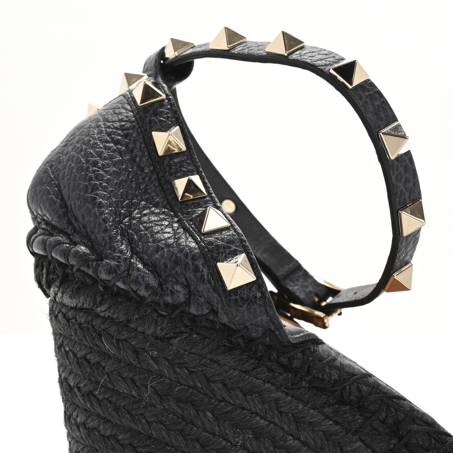 Valentino Garavani Grained Calfskin Rockstud Ankle Strap Espadrille 15/105mm Wedge Sandals 41 Black 10 of 14