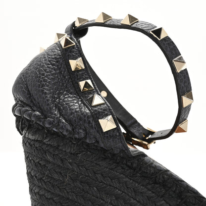 Valentino Garavani Grained Calfskin Rockstud Ankle Strap Espadrille 15/105mm Wedge Sandals 41 Black 10 of 14