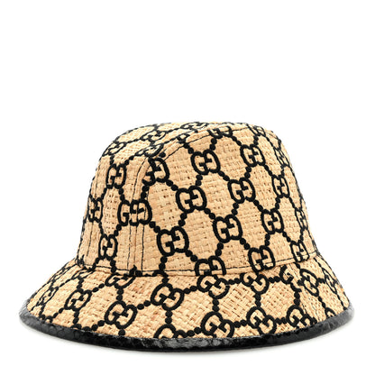 Gucci Raffia Elaphe Interlocking GG Embroidered Fedora Hat M Ivory Black 1 of 7