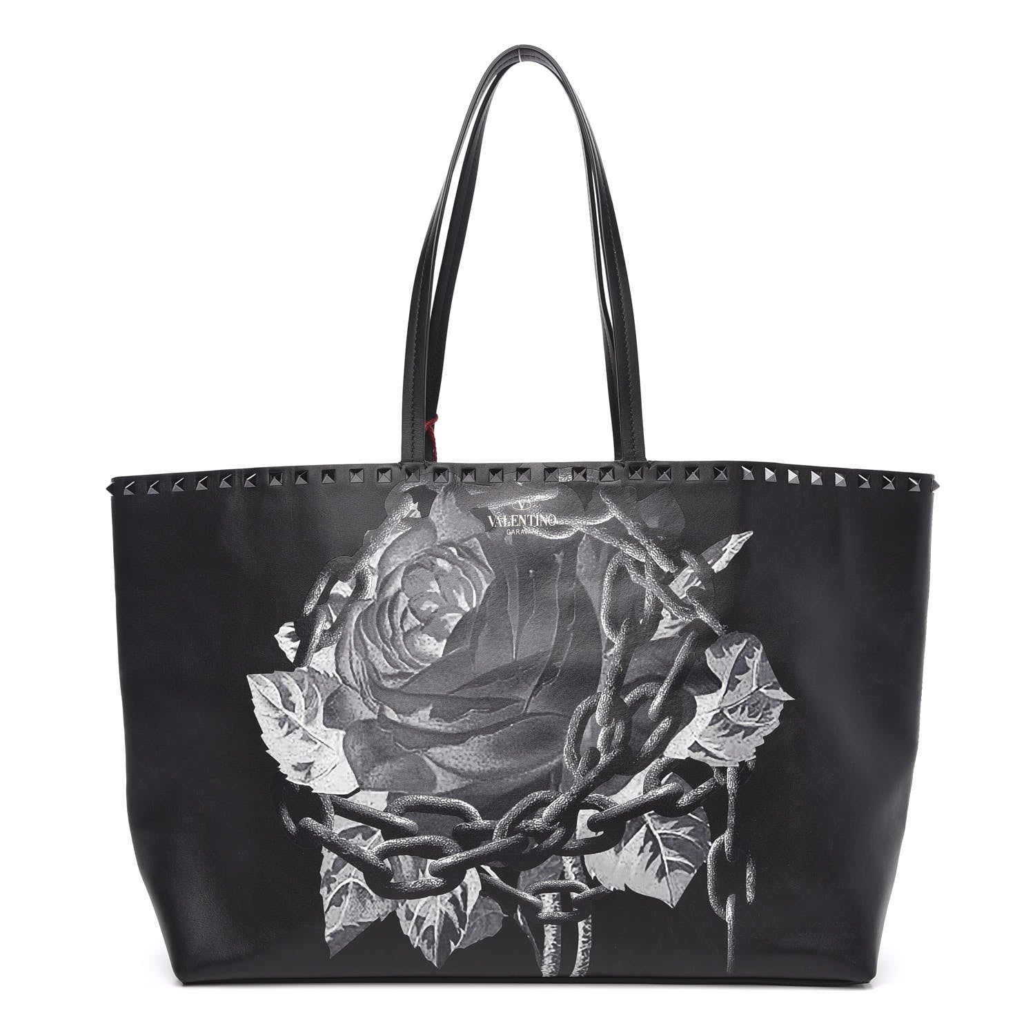 Valentino Garavani X UNDERCOVER Calfskin Print Rockstud Shoulder Tote Black 1 of 14