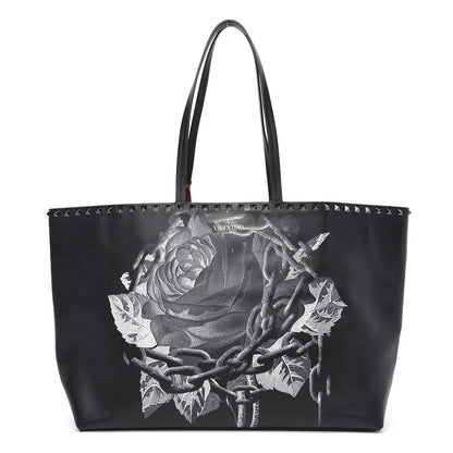 Valentino Garavani X UNDERCOVER Calfskin Print Rockstud Shoulder Tote Black 1 of 14