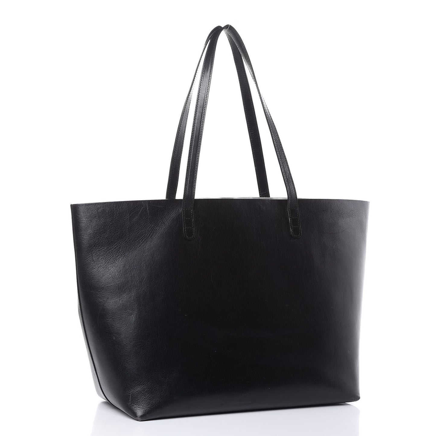 Smooth Calfskin Large Shopping Tote Black Argento
