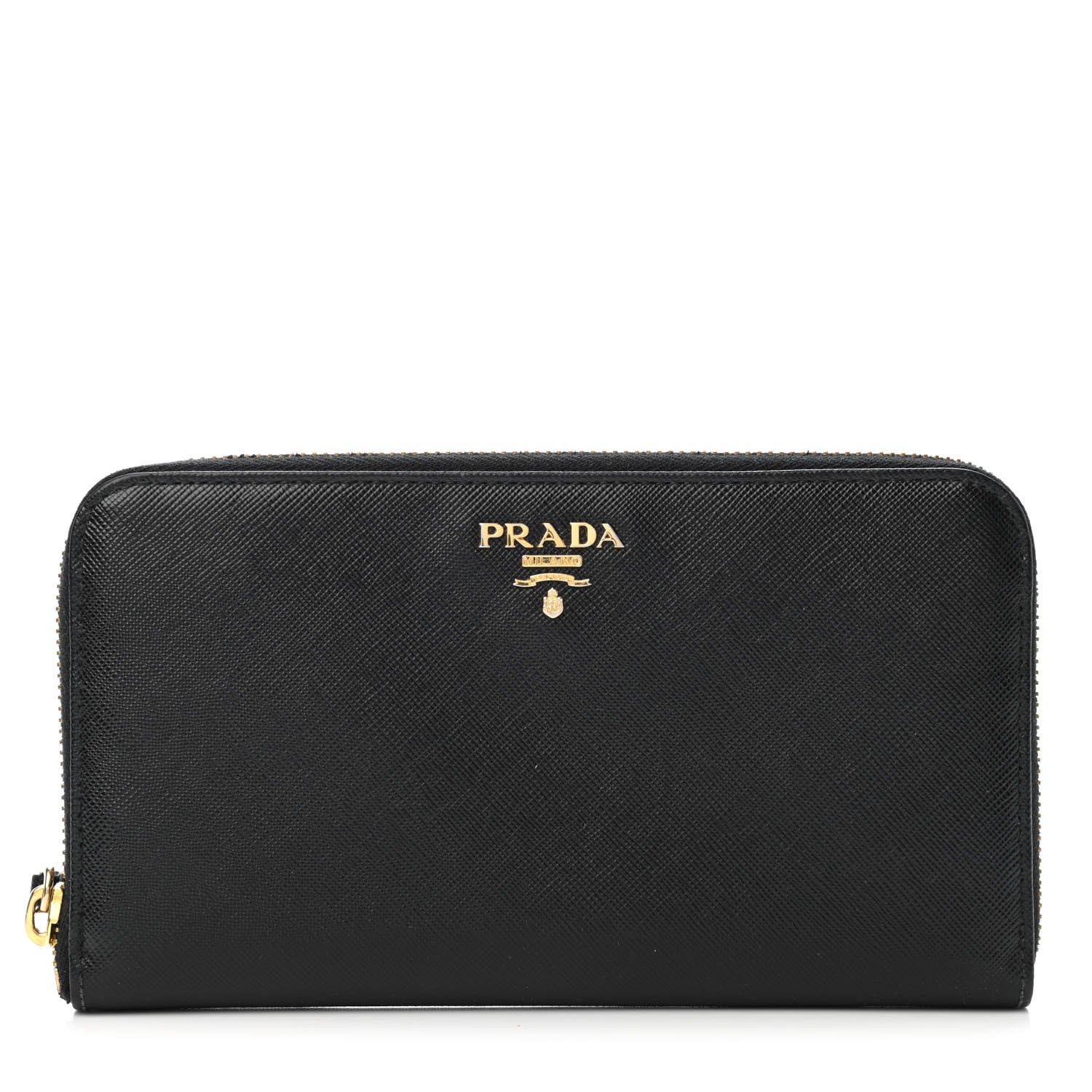 Prada Saffiano Metal Zip Around Wallet Black 1 of 4