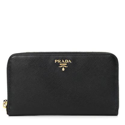 Prada Saffiano Metal Zip Around Wallet Black 1 of 4