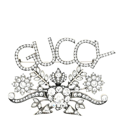 Gucci Metal Crystal Guccy Brooch Aged Silver 1 of 3