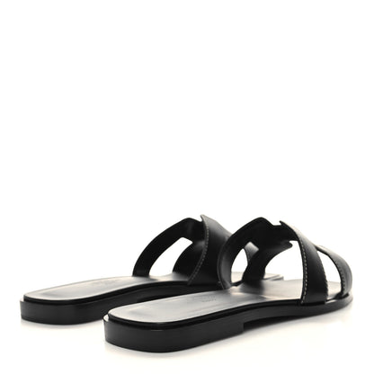 Hermes Box Calfskin Oran Sandals 37 Black 4 of 8