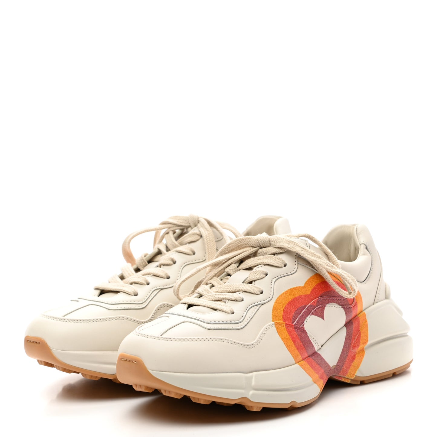 Calfskin Interlocking G Heart Rhyton Sneakers 35.5 Mystic White