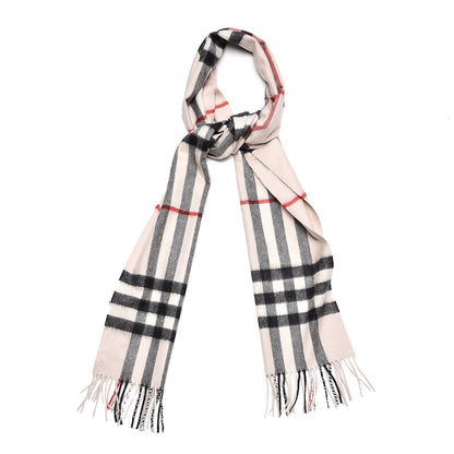 Burberry Cashmere Giant Check Fringe Scarf Stone 1 of 6