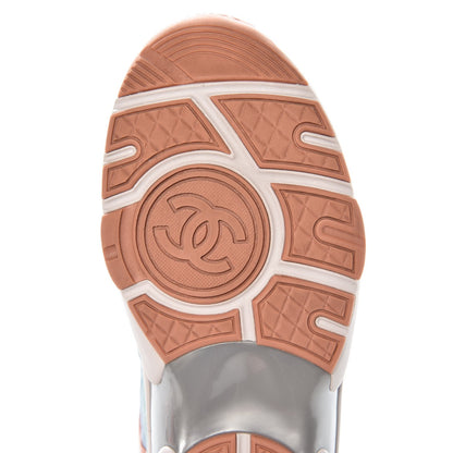 Chanel Nylon Lambskin Suede Calfskin CC Sneakers 37 Coral Light Blue White 6 of 13