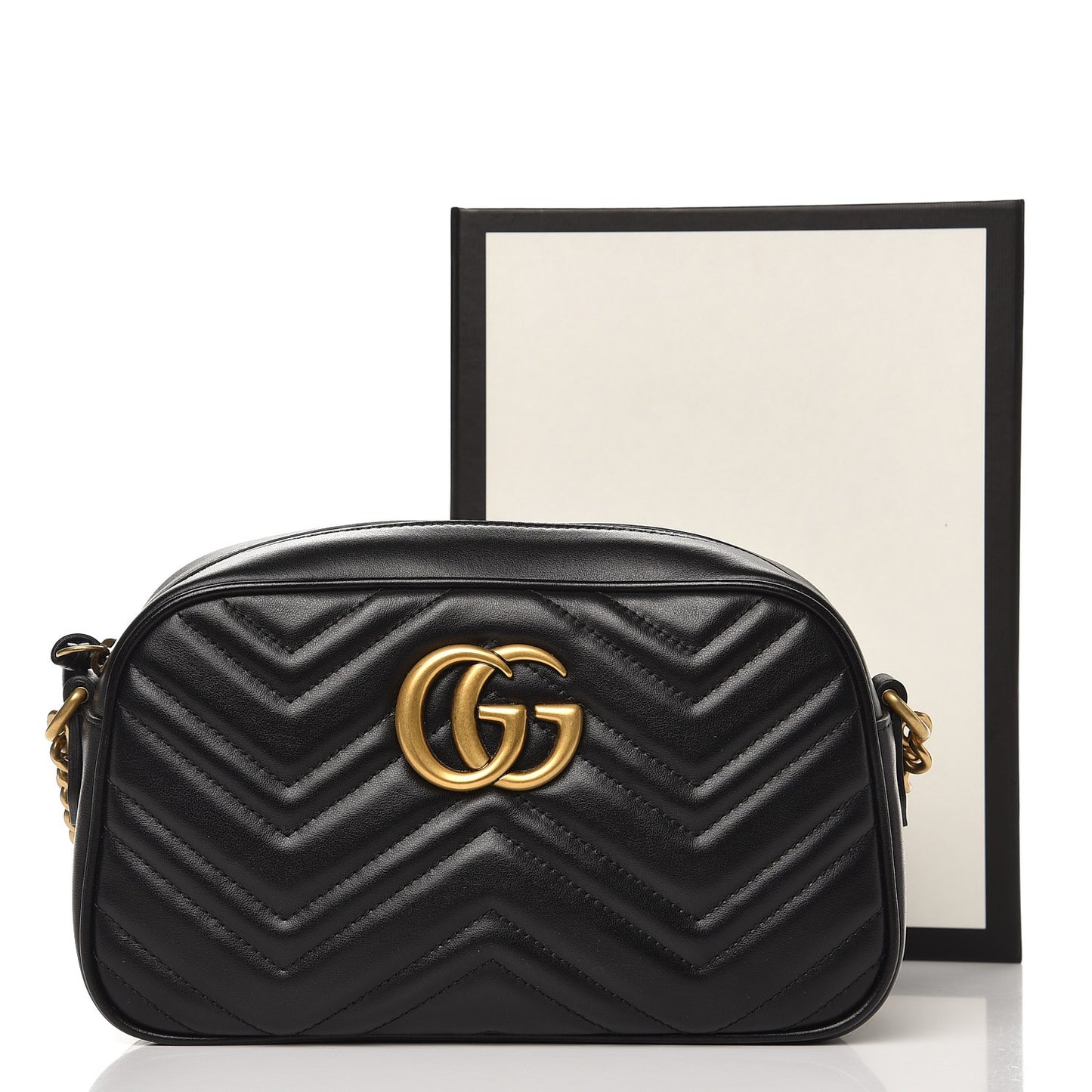 Calfskin Matelasse Small GG Marmont Chain Shoulder Bag Black