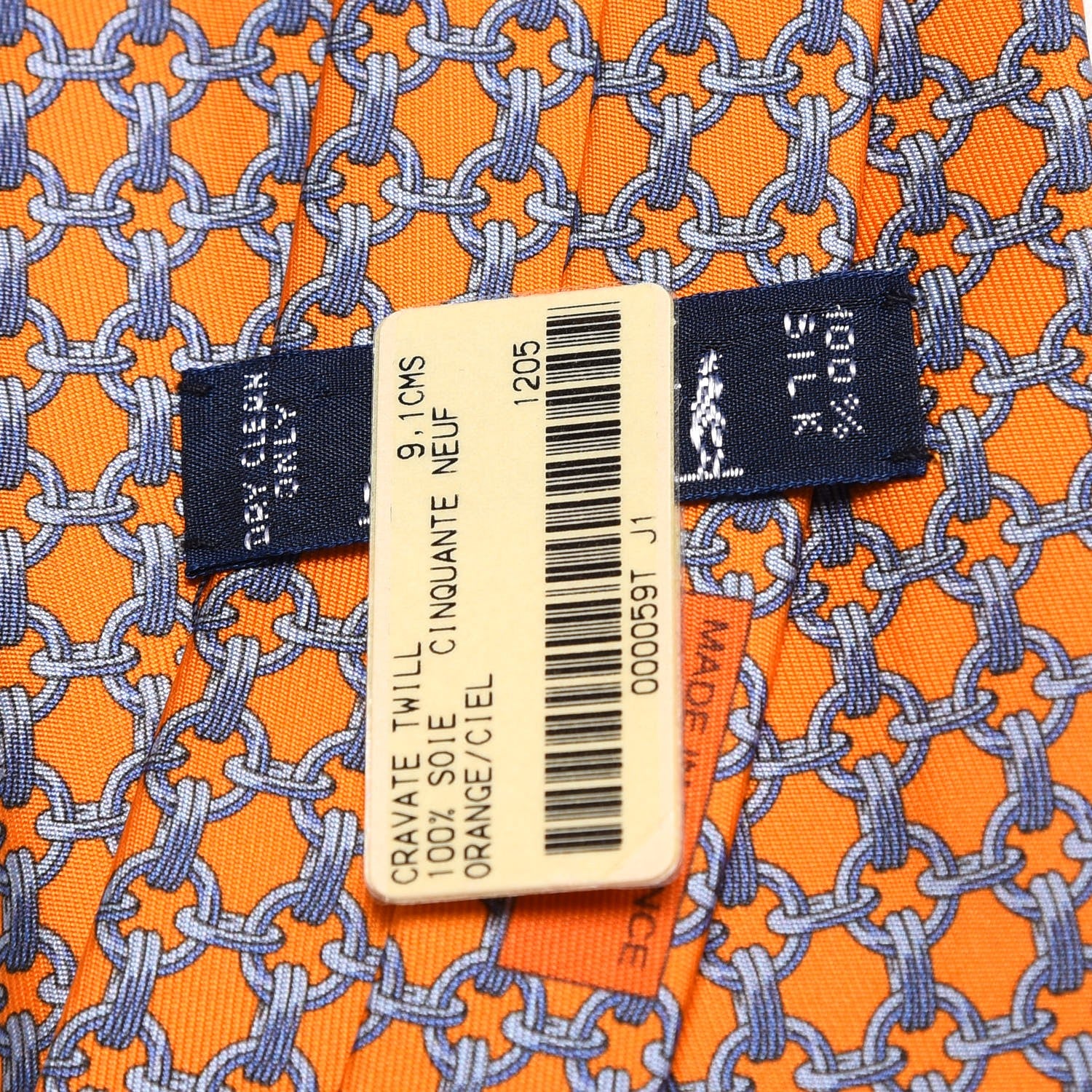 Hermes Mens Printed Silk Cinquante Neuf Neck Tie in Orange Ciel 5 of 6