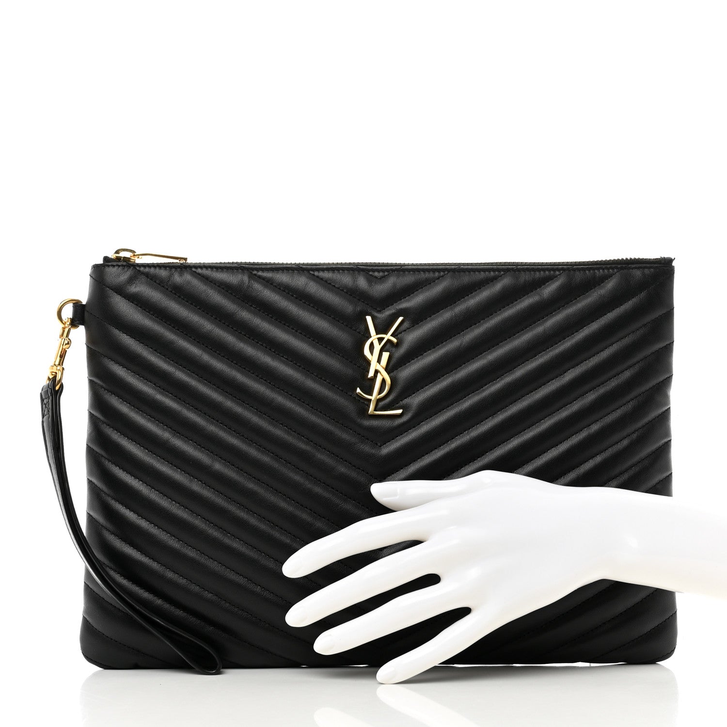 Saint Laurent Calfskin Matelasse Monogram Cassandre Tablet Pouch Black 2 of 7