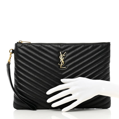 Saint Laurent Calfskin Matelasse Monogram Cassandre Tablet Pouch Black 2 of 7