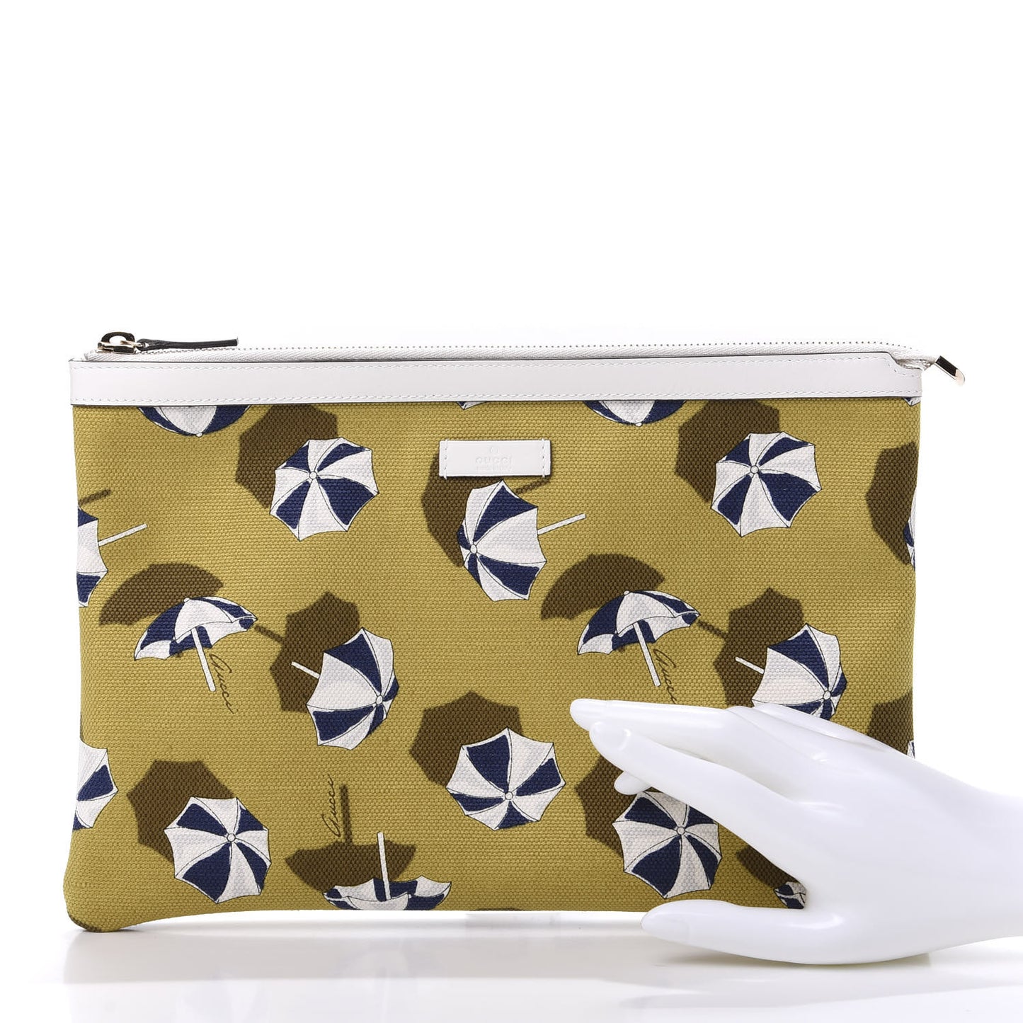 Canvas Umbrella Zip Top Pouch Yellow White